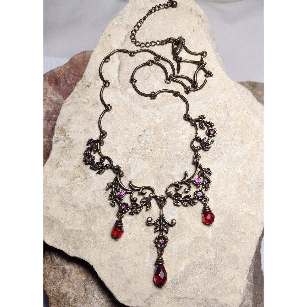 Avon Vintage Bronze Tone Rhinestone Bib Necklace
